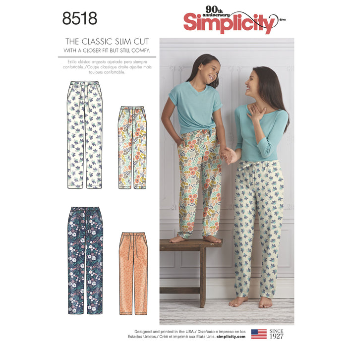 Simplicity Pattern 8518 girls and misses slim- fit lounge trousers from Jaycotts Sewing Supplies