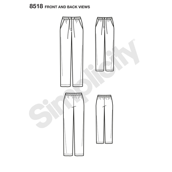 Simplicity Pattern 8518 girls and misses slim- fit lounge trousers from Jaycotts Sewing Supplies