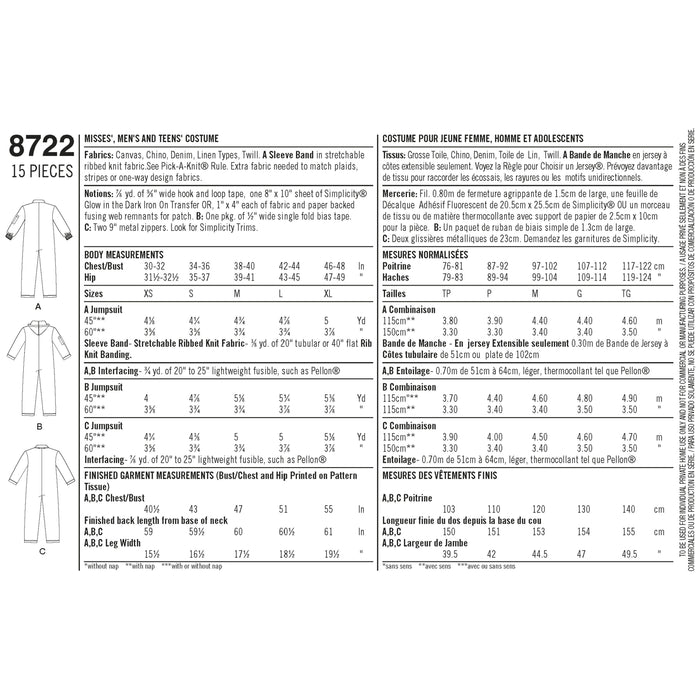 Simplicity Pattern 8722 Women's, Men's and Teens' Costume from Jaycotts Sewing Supplies