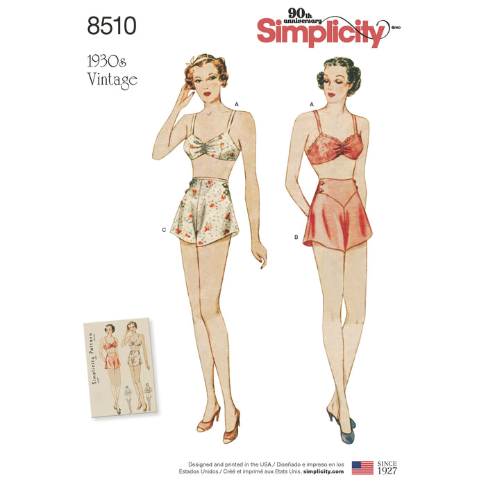 Simplicity Pattern 8510  miss vintage brassiere panties from Jaycotts Sewing Supplies