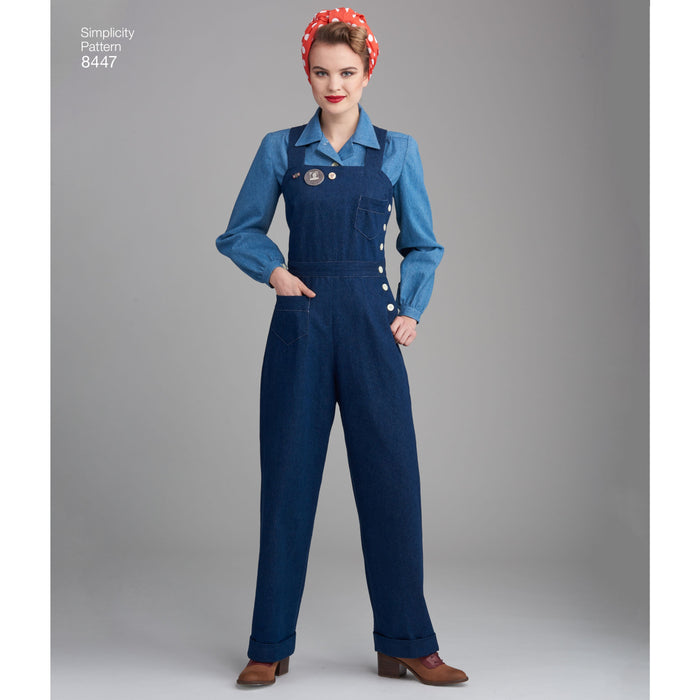 Simplicity Pattern 8447 vintage trousers overalls and blouses from Jaycotts Sewing Supplies