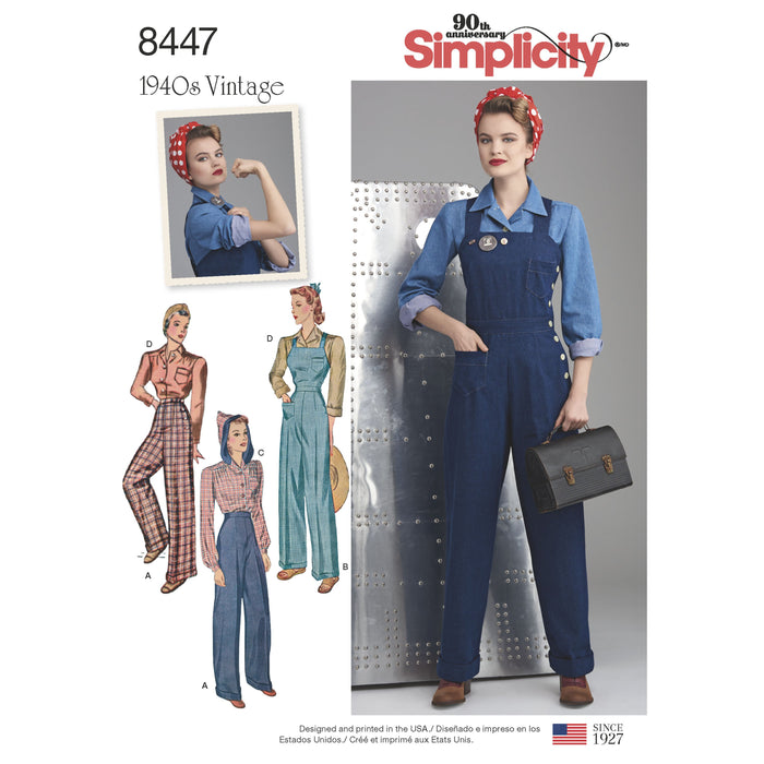 Simplicity Pattern 8447 vintage trousers overalls and blouses from Jaycotts Sewing Supplies