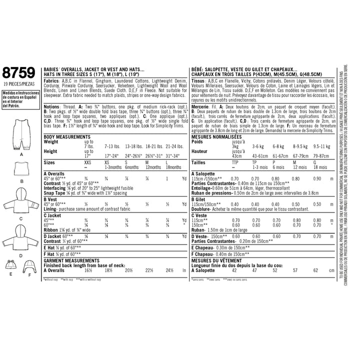 Simplicity Pattern 8759 babies-sportswear from Jaycotts Sewing Supplies