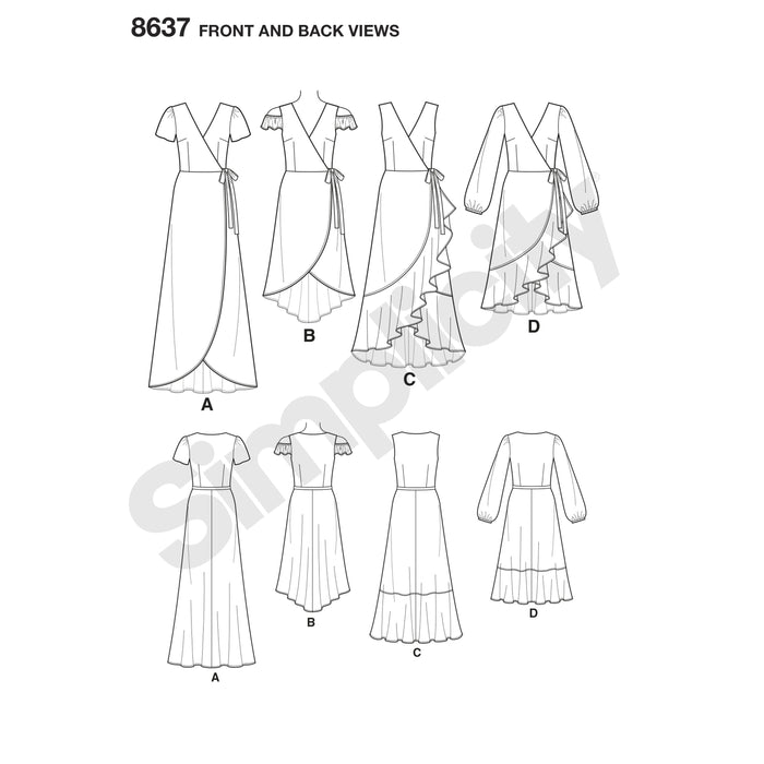 Simplicity Pattern 8637 wrap dresses. from Jaycotts Sewing Supplies